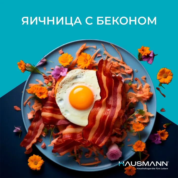Аэрогрильдегі бекон қосылған жұмыртқа қуырмасы