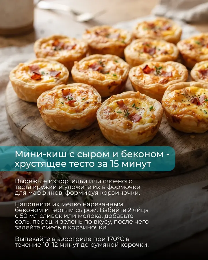 Mini quiches with cheese and bacon