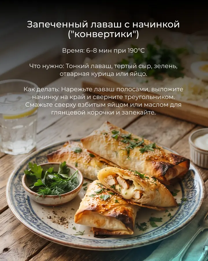 Салмасы бар пісірілген лаваш («конверттер»)